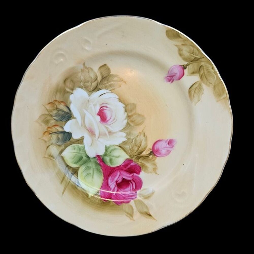 Vintage Lefton China Heritage Brown Floral 7" Salad Plate